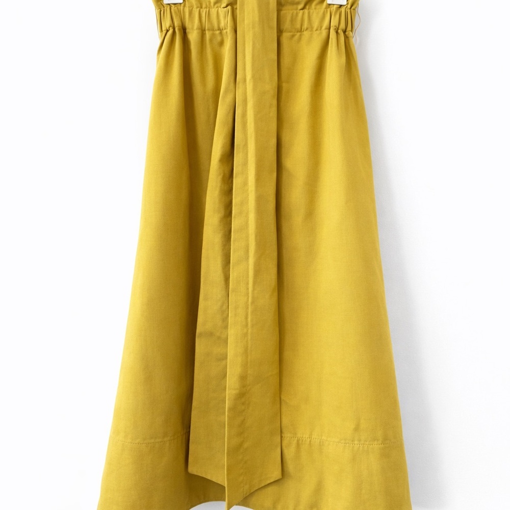 Mustard Yellow Belted Midi Skirt High Waist A Line Boho Size 6 23X - Picture 3 of 7